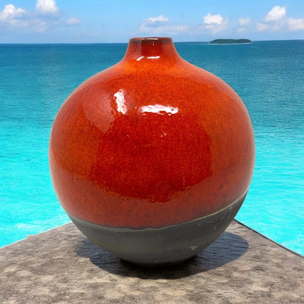 Vintage Crate & Barrel Dipped Glazed Red Stoneware Reactive Bud Vase 5